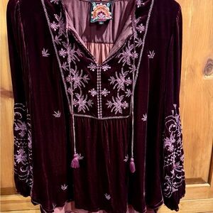 Johnny Was XL Palmira Eggplant Velvet Prairie Blouse NWOT